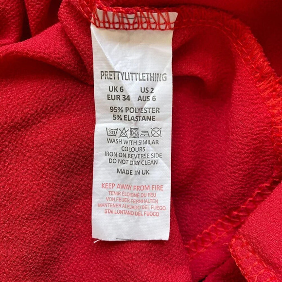 PrettyLittleThing Women's Size 2 Puff Long Sleeve Tie Bow Crop Top Blouse Red - Picture 15 of 16